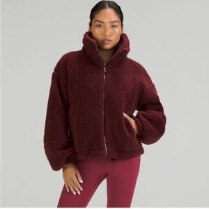 Lululemon Cinchable Fleece Zip-Up Jacket Red Merlot Teddy Sherpa Sweatshirt